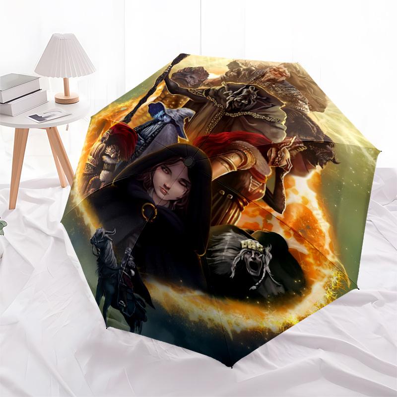 1pc Elden Ring Automatic Umbrella 8-Rib Portable Folding Black Iron Frame for Outdoor, Beach, Travel a0905201