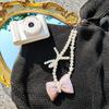 Pink Bow Beads Lanyard Anti-Lost Bracelet For Mobile Phone Case Wrist Strap Lanyard Cute Phone Keychain Portable Rope Chain