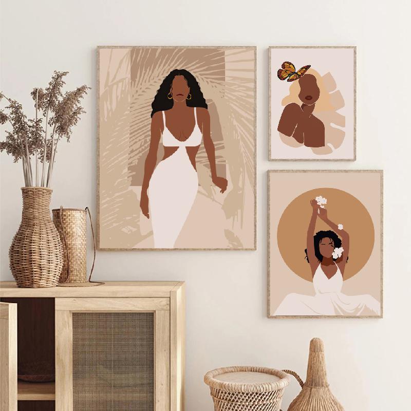 Скандинавская абстрактная мода, винтажный бохо, девушка, змея, настенная живопись, холст, живопись, постеры и принты, настенные панно для декора гостиной