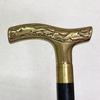 Art Deco Art Nouveau Brass Handle Black Lacquer Wooden Walking Stick Cane