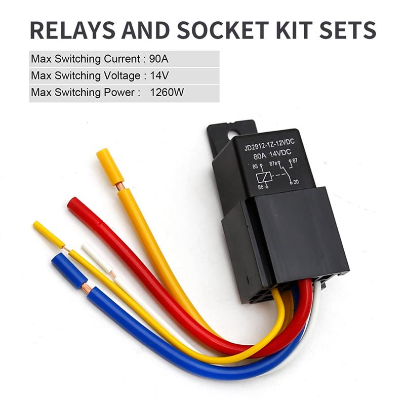 Car Relay With Harness, 5Pin 80A Relay On/Off Normally Open SPDT Relay Socket Plug JD2912-1Z-12VDC 80A 14VDC Accessories