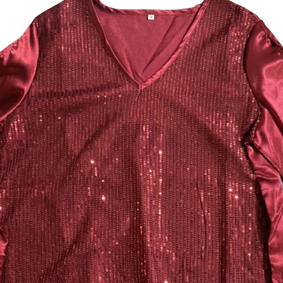 Осень-весна женский топ с длинным рукавом-фонариком и блестками свободный лоскутный пуловер с v-образным вырезом мягкая дышащая женская однотонная блузка