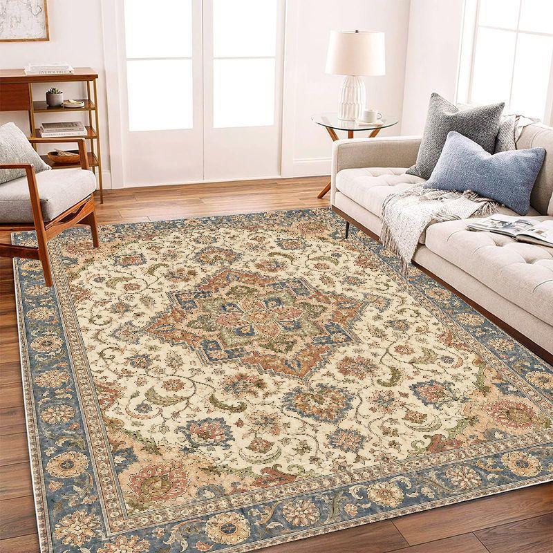 Persian Diamond Flower Area Rug Non Slip Floor Carpet for Living Room Bedroom Study American Retro Home Decor