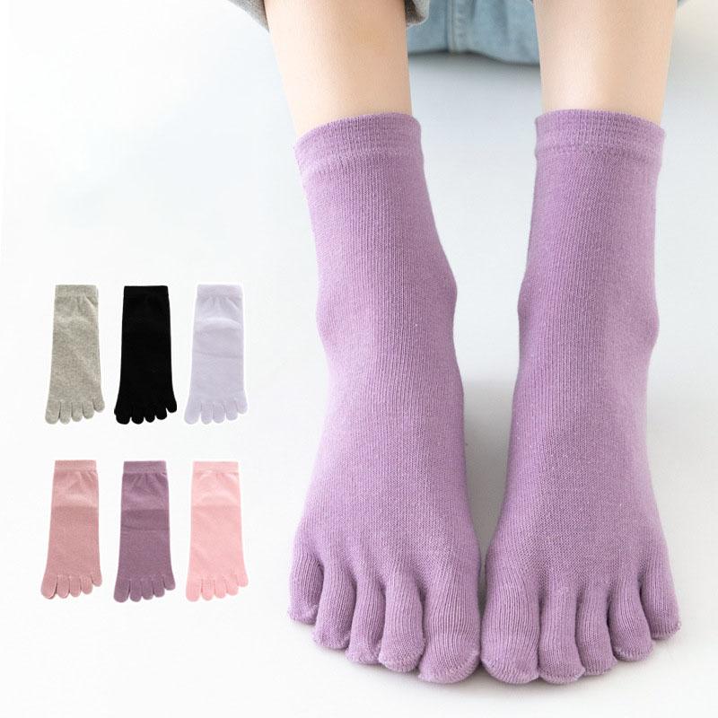 Однотонные хлопковые носки с пятью пальцами, серые, черные, средние, женские носки, осенне-зимние, теплые, дышащие, носки с пятью пальцами