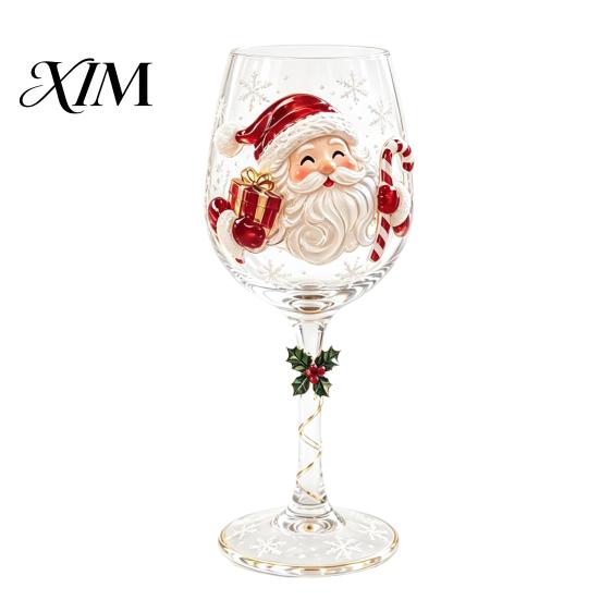Snowman Pattern Goblet Christmas Stemmed Wine Glass, Snowman/SantaWreath/Elk/Christmas TreeHand Painted, Elegant Drinking Glass Creative Stemware for