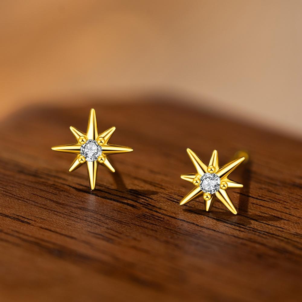 Gold Silver Color Eight-pointed Star Earrings for Women Mini High-end Zircon Star Cartilage Piercing Earrings Minimalist Jewelry