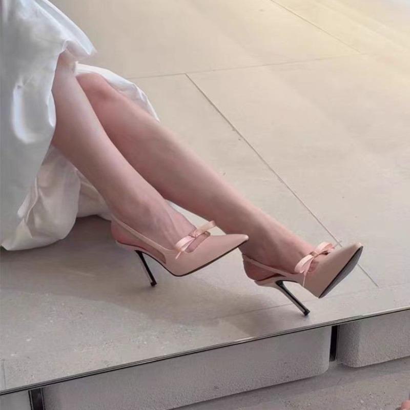 Модные Женские Модные Баотоу Высокие Каблуки Весна Новый Заостренный Носок Мелкий Бант Накладные Устойчивые к Износу Темперамент Тонкий Каблук Сандалии