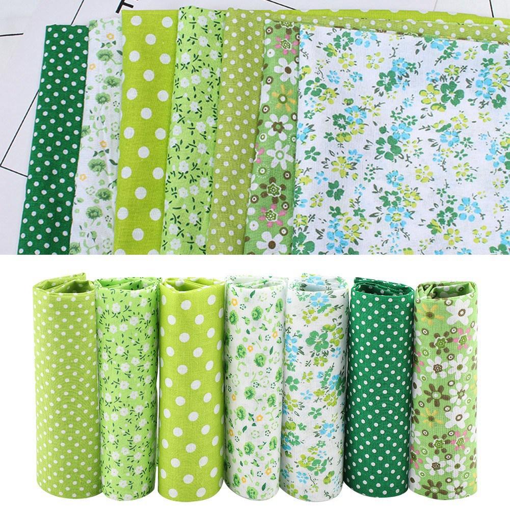 7 шт 25*25 см хлопчатобумажная ткань DIY ассорти квадраты предварительно вырезанные комплект постельного белья четверти комплект (зеленый)