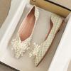 Модная фея Женские твидовые туфли Жемчужная отделка Балетки Дамские лоферы с острым носком Клетчатые дизайнерские мокасины Femmes Балетки