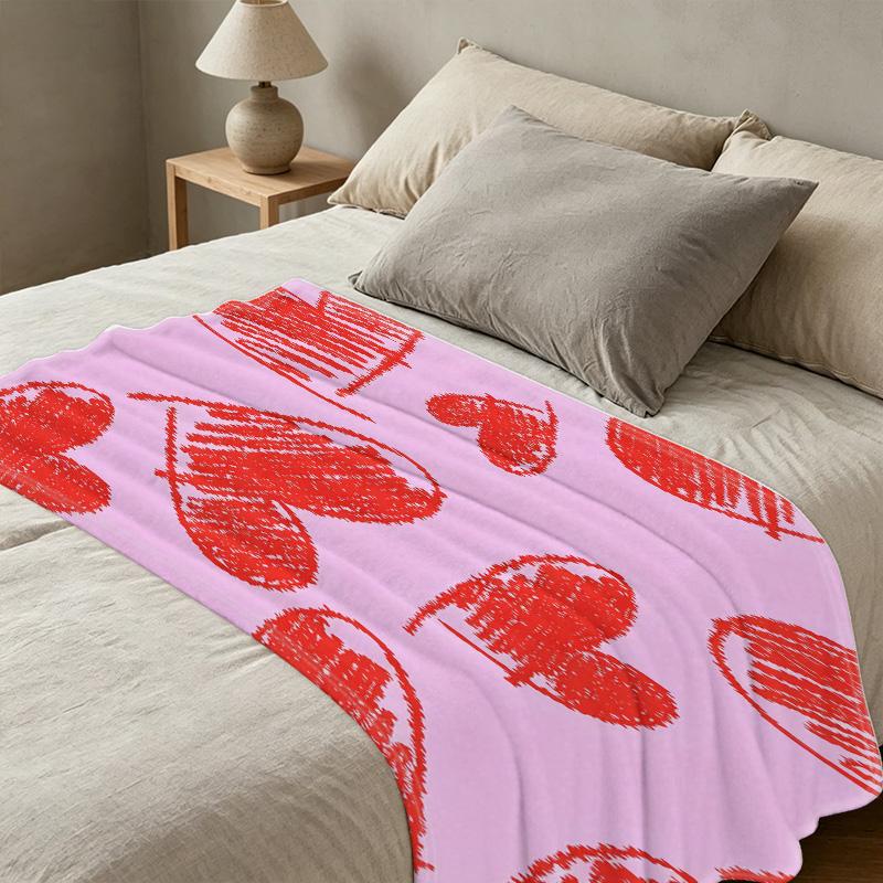 All Season Love Heart Thick Flannel Blanket Soft Warm Cozy Single Size for Home, Guest Room, Halloween & Christmas Decor