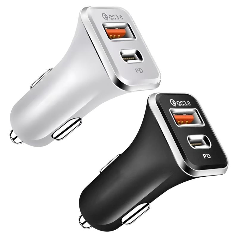 Автомобильное зарядное устройство 38 Вт с портами USB Type-C и стандартным USB-A для питания 2 устройств с поддержкой зарядки QC3.0