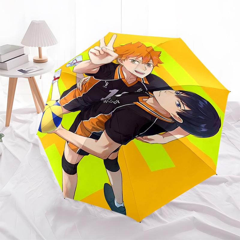 1pc Haikyuu! Kuroo Tetsurou & Hinata Shoyo Volleyball Team Auto-Folding Umbrella Portable 3-Fold Design, 8-Rib Iron Frame Outdoor Umbrella, Perfect Gi
