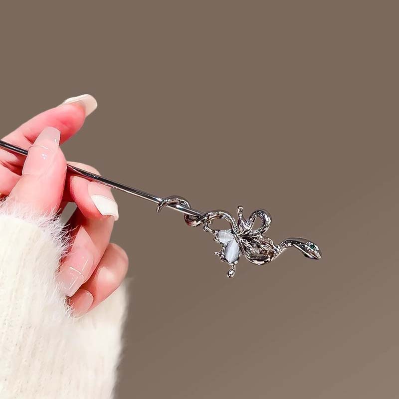 Vintage Crystal Snake Butterfly Hair Sticks for Women Chinese Style Hairpin Disk Hair Chopsticks Charm Metal Hair Accessories