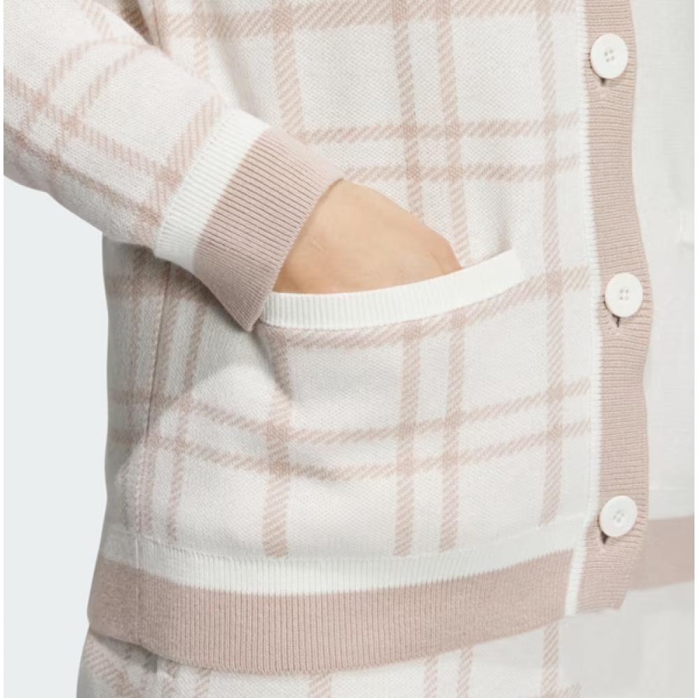 Adidas Golf 24fw Женский S Сезонный вязаный кардиган Pulley faShion 3S Клетчатый кардиган iS4753 Бежевый