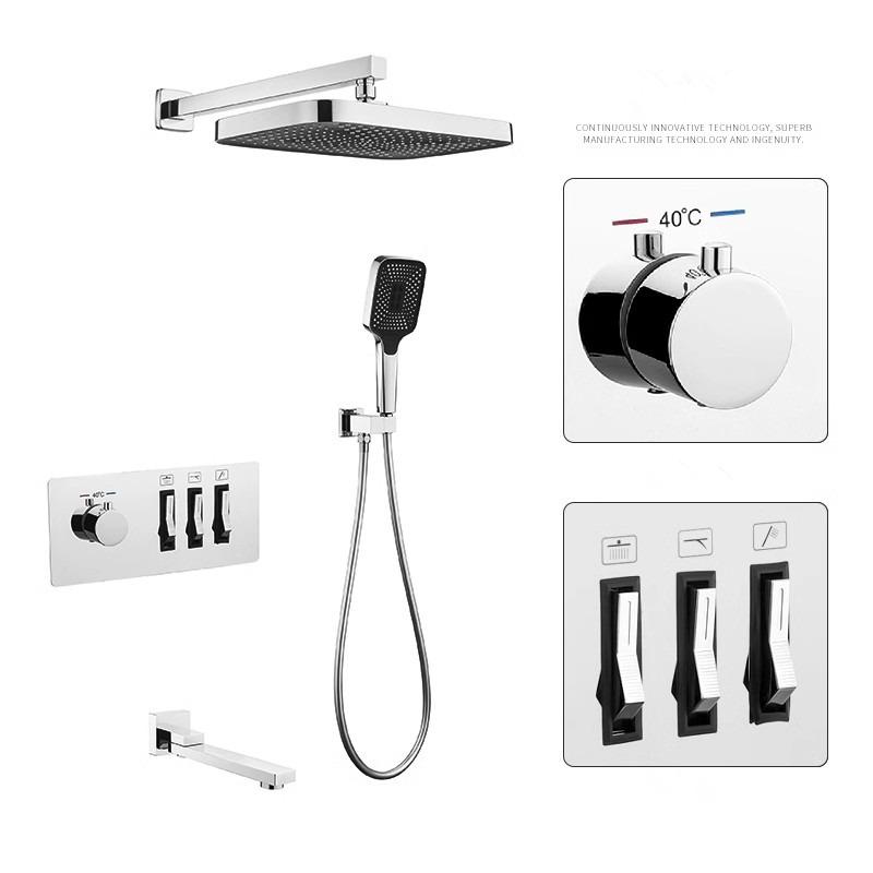 Термостатический смеситель для душа и ванны с отделкой под шлифованное золото, встраиваемый, серый, с функцией тропического душа
