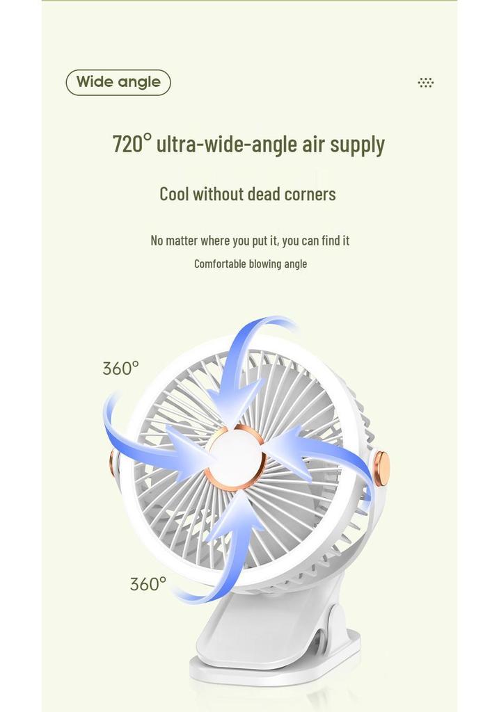 F70 Clip-On Fan with Night Light for Home, Dorm, and Outdoor Use