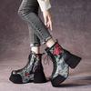 Fashion 8CM Chimney Ladies Fashion Ankle Booties Moccasins Print Shoes Natural Genuine Leather Boots Autumn Winter Motorcycle Women Fall