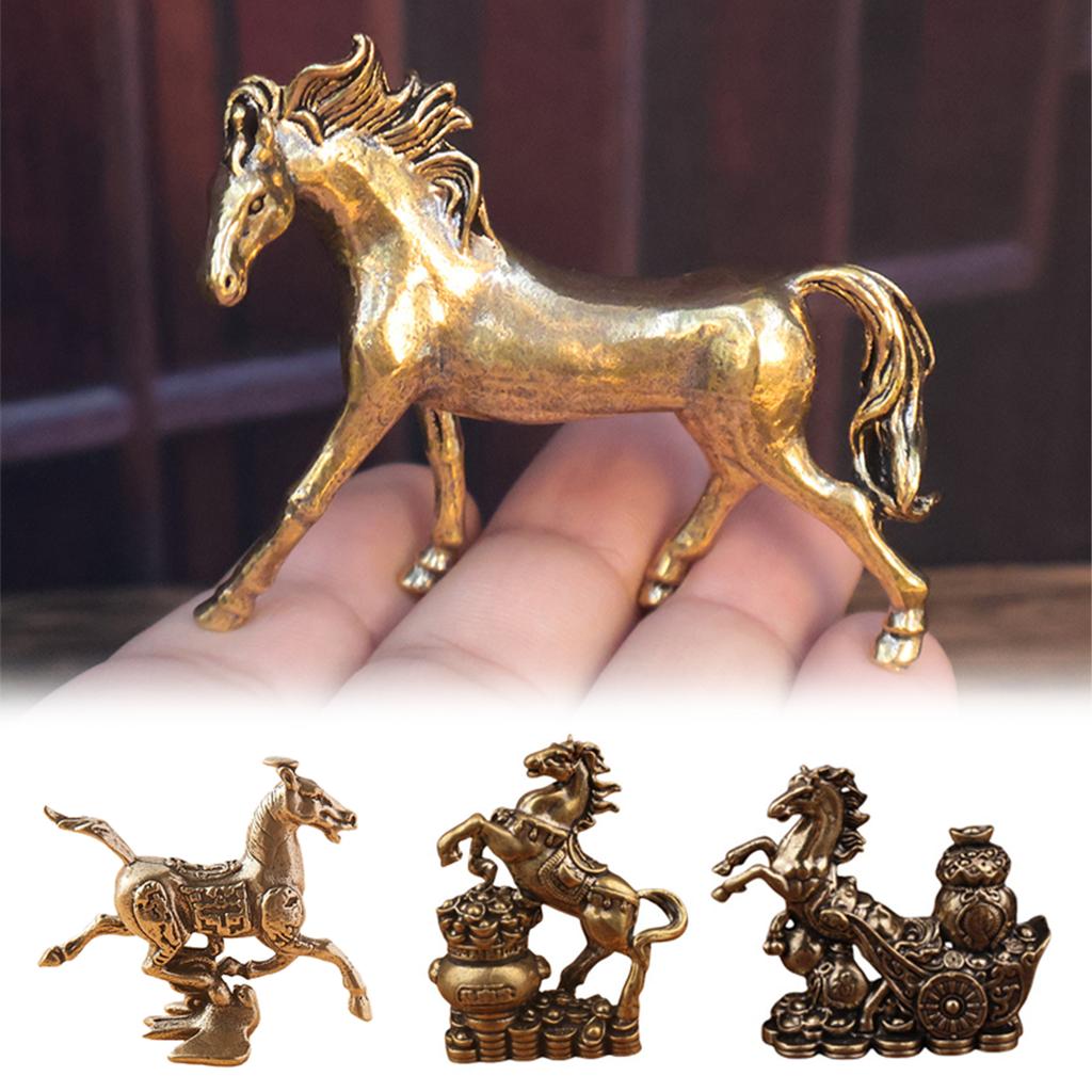 Brass Horse Figurines Chinese Year Zodiac Horse Ornament Feng Shui Lucky Statue Home Office Desktop Decoration Crafts