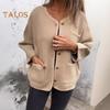 Winter Women Jacket Round Neck Single-breasted Cardigan Long Sleeves Outerwear with Pockets Warm Heat Retention OL Commuting Coat