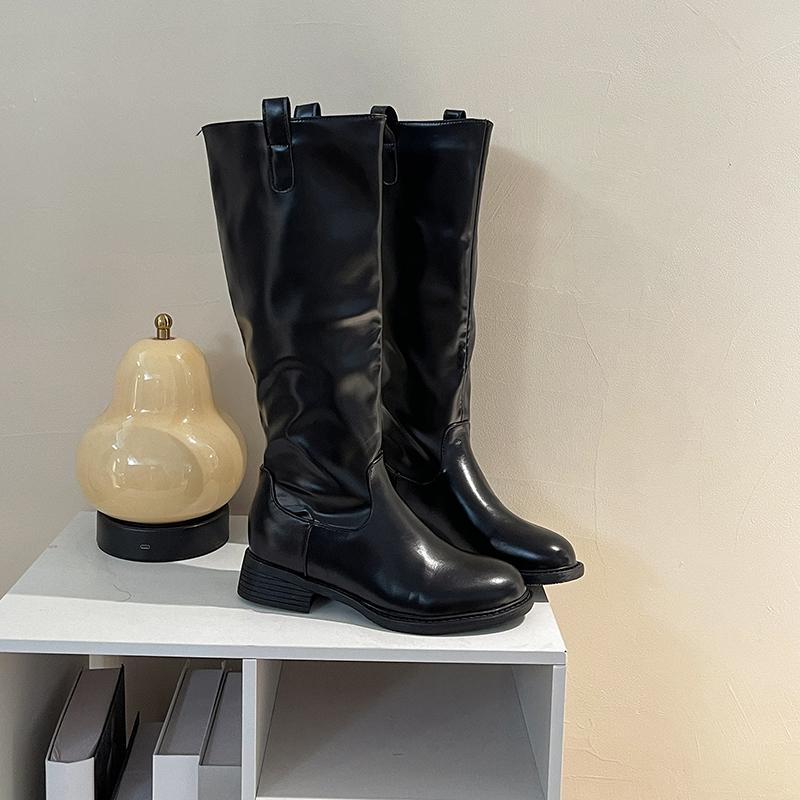 Винтажные женские высокие ботинки на низком каблуке, слипоны, ботинки рыцаря, уютные мягкие кожаные туфли, женские тонкие современные длинные ботильоны De Muje