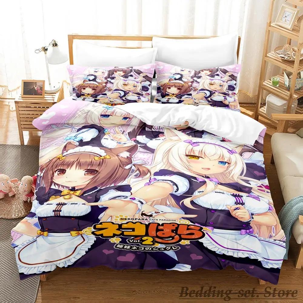 Каваий комплект постельного белья Nekopara Односпальный Полуторный Двуспальный Кинг-сайз Комплект для кровати Взрослый Детский Спальня Комплекты пододеяльников Аниме постельное белье Кровать