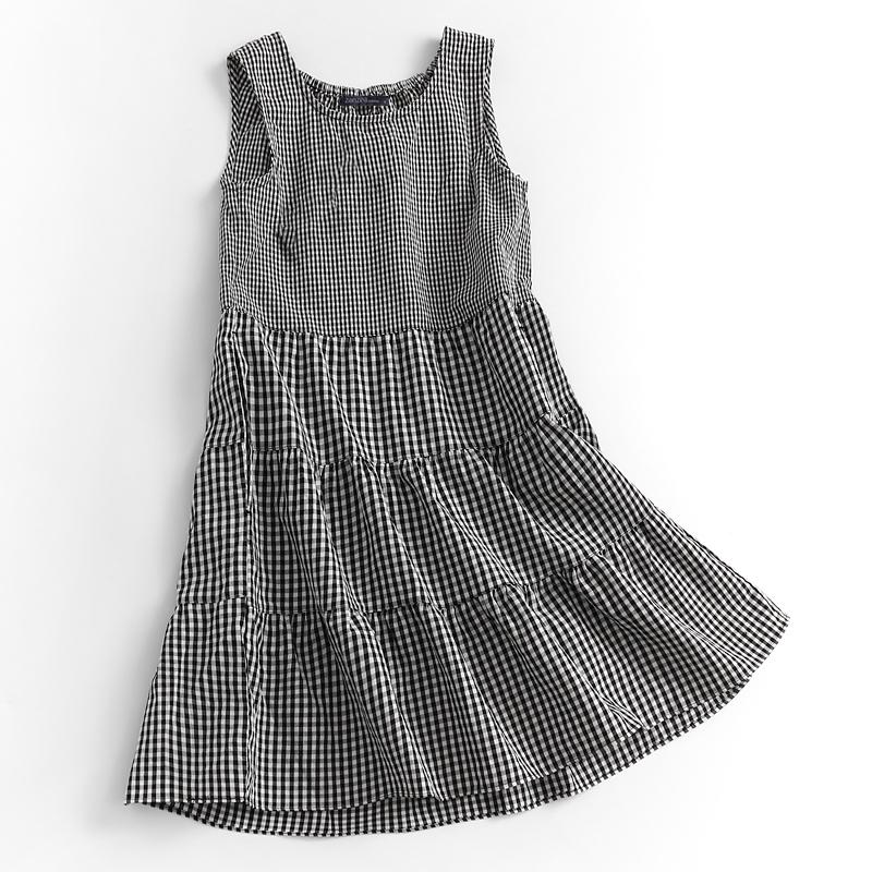 ZANZEA Women Casual Round Neck Summer Sleeveless Plaid Print Dress