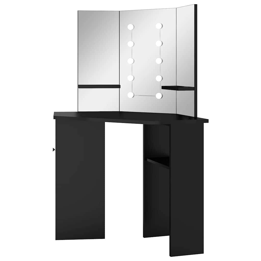 Corner Vanity Table with LED Lights Black 111 x 54 x 141.5 cm