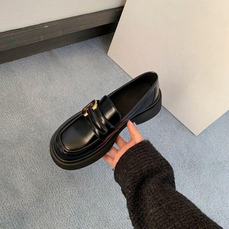 Маленькие кожаные туфли женские в британском стиле на толстом каблуке, женские туфли на платформе, корейская версия студенческой женской обуви, универсальные