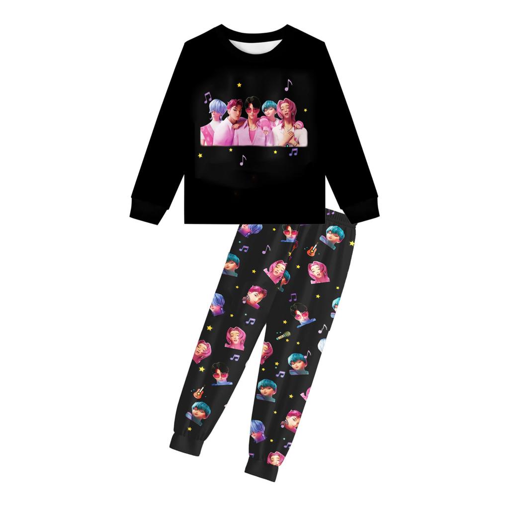KPop Demon Hunters Autumn Winter Cute Cartoon Children's Long Sleeved Home Clothes Soft Comfortable Pajama Set