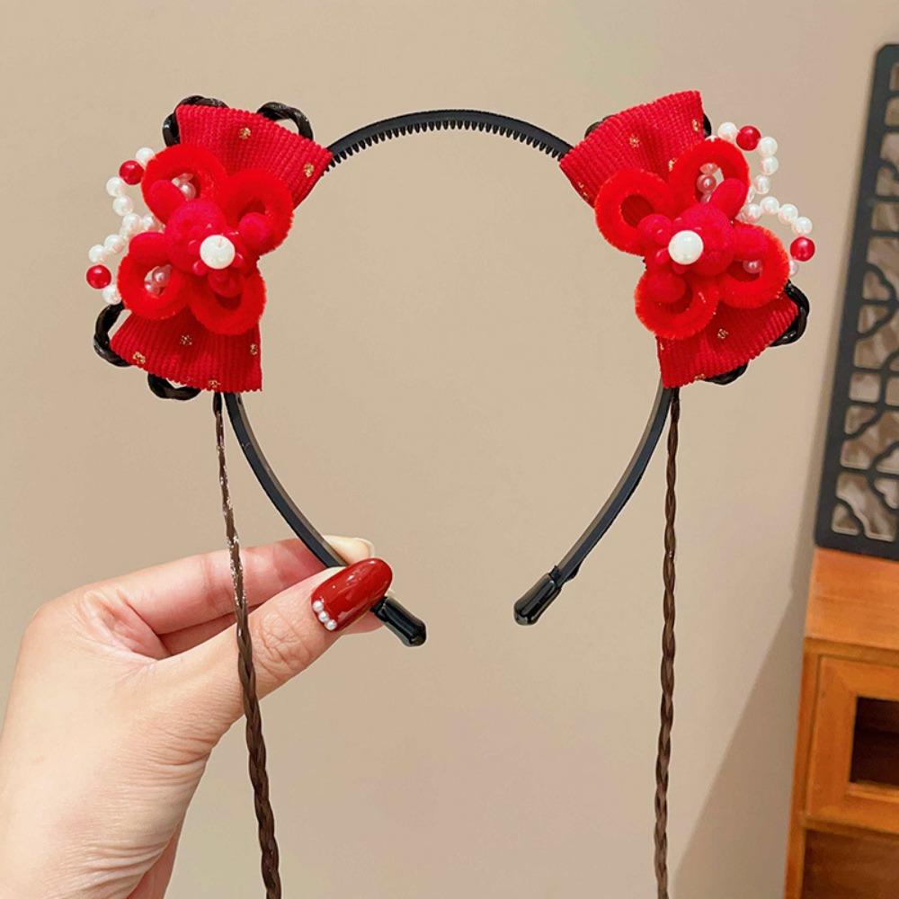 Tassel Chinese New Year Headwear Braid Hair Hanfu Hair Sticks Cute Red Bow Hairband Children