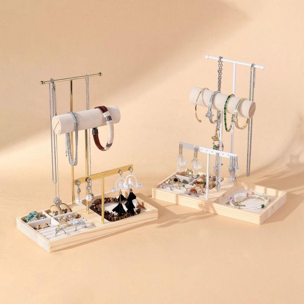 Space Saving Necklace Holder Organizer Simple Wood Jewelry Display Stand Retail Display