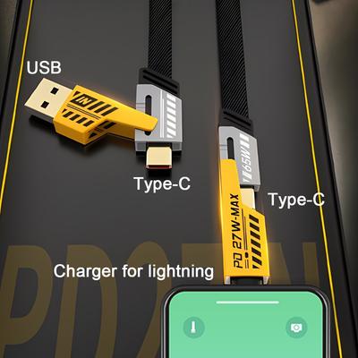 4 в 1 PD 100 Вт USB-кабель Type C Двойной разъем Lighting Механический стиль Быстрая зарядка USB C Кабель для iPhone 15 Samsung Xiaomi