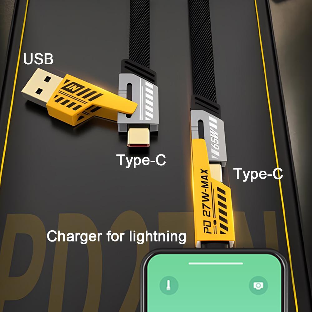 4 в 1 PD 100 Вт USB-кабель Type C Двойной разъем Lighting Механический стиль Быстрая зарядка USB C Кабель для iPhone 15 Samsung Xiaomi