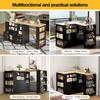 Kitchen island with pull-out countertop, 115 cm storage with three-sided shelves and two drawers, coffee bar, suitable for dining rooms and home bars