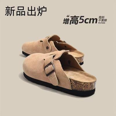 Ins полупакет верхняя одежда мятная волна 2025Бостон женская обувь новая универсальная пробковая подошва ультралегкий мешок голова тапочки