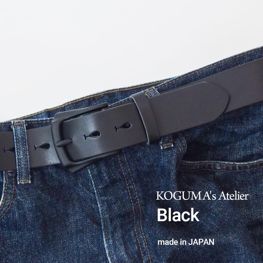 [KOGUMA BELT] Наслаждайтесь черным цветом вашего ремня - Кожа Тотиги, Сделано в Японии, Кожа растительного дубления, Черный, Пряжка, Мужской и Женский, Коровья кожа