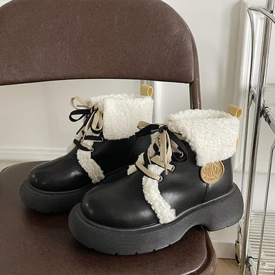 Модные однотонные теплые ботинки для женщин на открытом воздухе, нескользящие, новинка 2024 года, женские ботильоны на осень-зиму, кожаные износостойкие ботинки