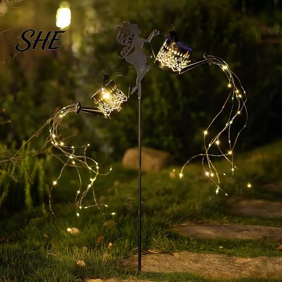 Waterproof Landscape Lighting Solar Watering Can Lantern, Metal Fairy Garden Light, Outdoor Light Stake for Lawn Yard Pathway Decoration Thanksgiving