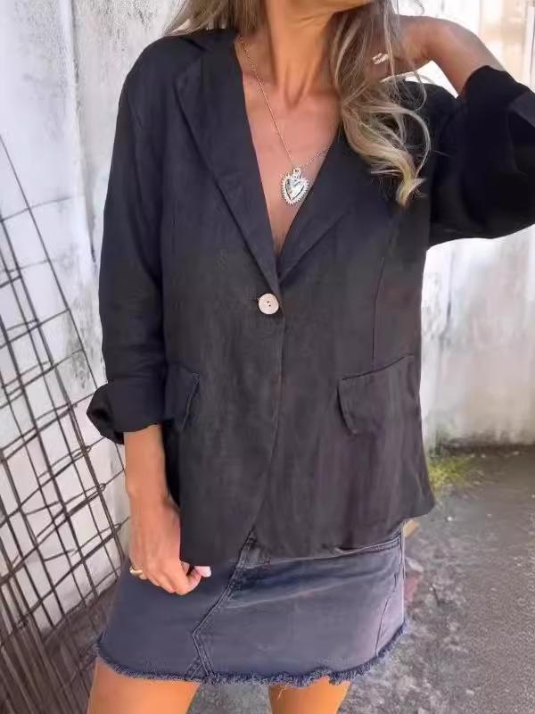 2024 Ранняя осень Женский большой размер Свободный пиджак из хлопка и льна с лацканами с вырезом и пуговицами