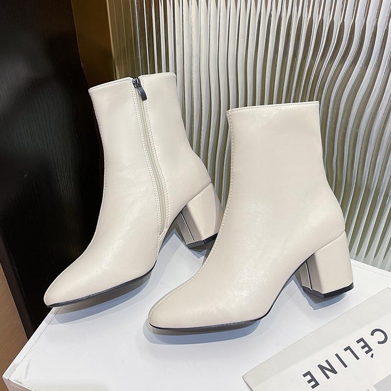 Женские зимние ботильоны из мягкой ПУ кожи с квадратным носком, на высоком блочном каблуке, слипоны, короткие ботильоны, женская осенняя обувь для вечеринок