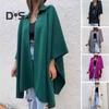 Осень-весна Женское пальто Неровный подол Свободный ажурный шов Однотонный рукав Летучая мышь Пончо Отложной воротник Кардиган Накидка для свиданий Куртка для поездок на работу