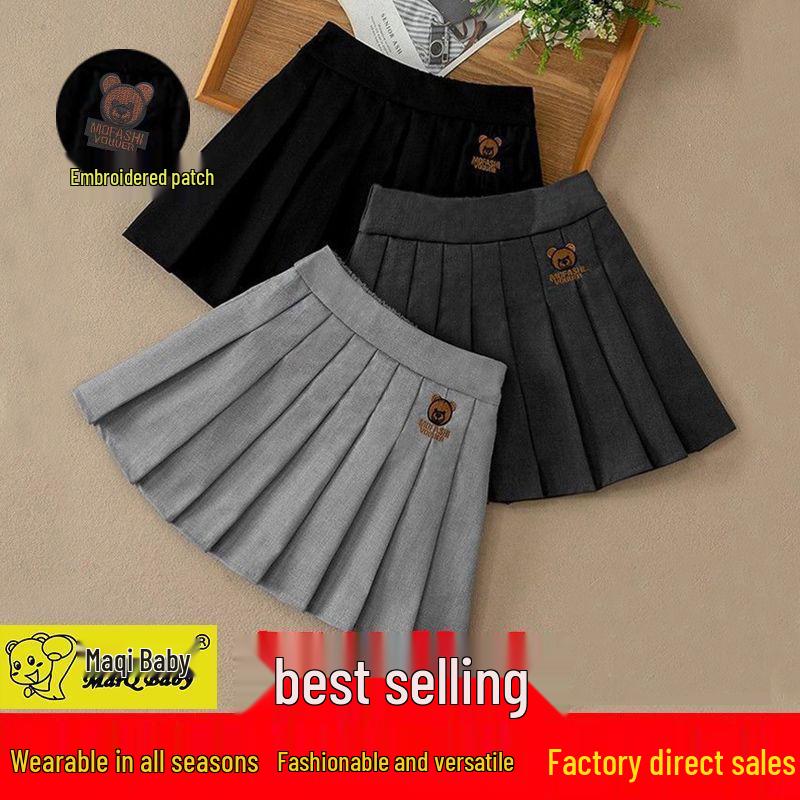 Клетчатая плиссированная юбка для девочек - Осень/Зима 2023, Модная короткая юбка в корейском стиле