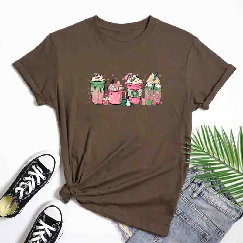 Y2k Pink Christmas Coffee Graphic Tee Funny Coffee Lover Xmas Gift Top Cute Unisex Winter Holiday Festive Drink TShirt