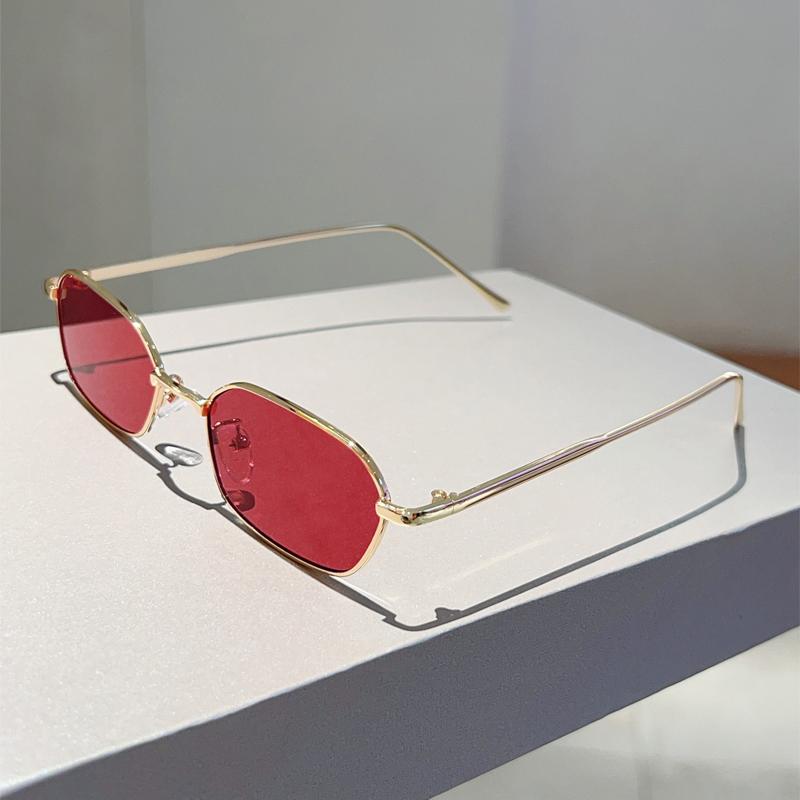 2pcs Fashion Metal Square Frame Sunglasses Women Black Gold Unisex Sun Glasses Trendy Style Punk Thread Design Shade UV400