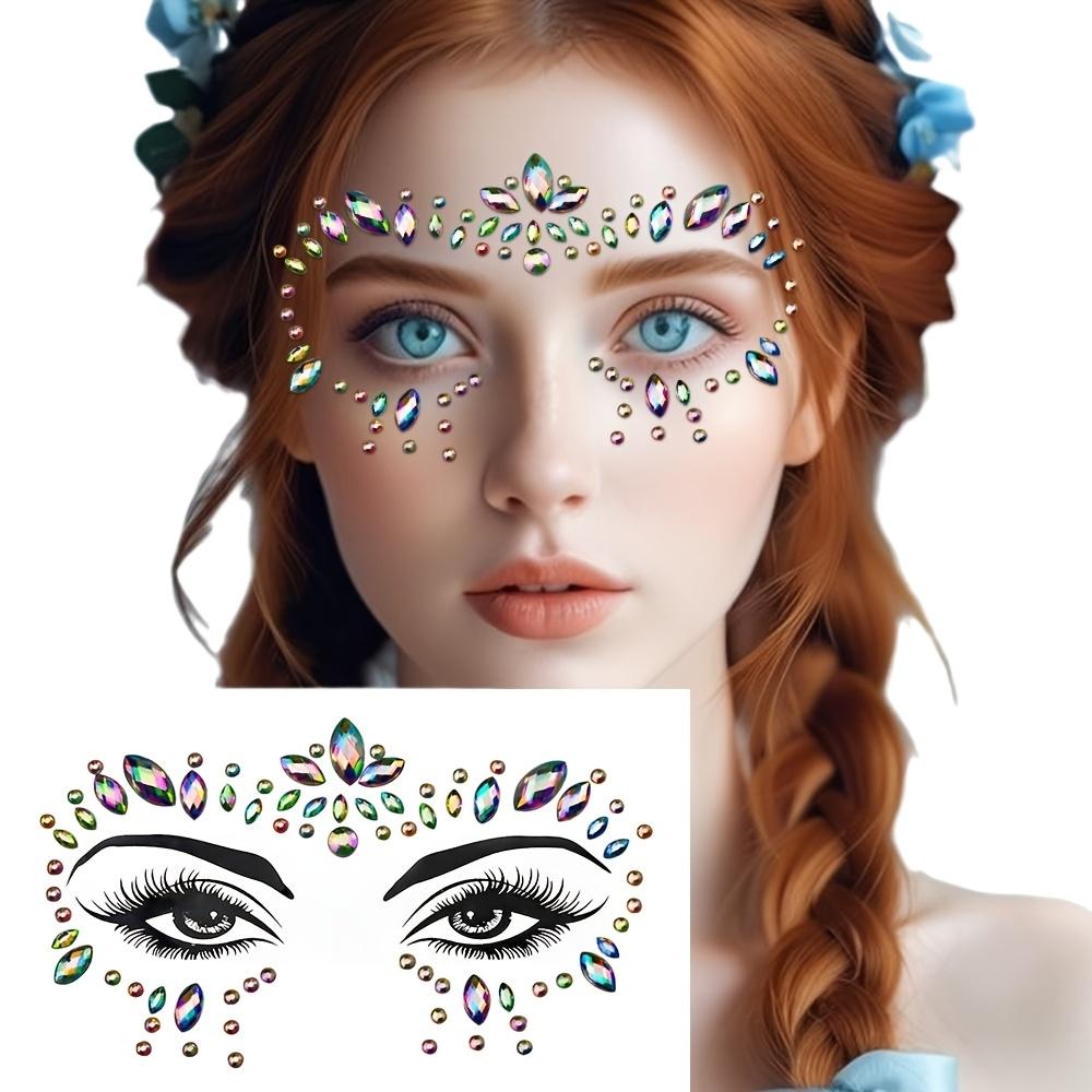 Sparkling Rhinestone Design 5sheets/set Face Gems Decals AB Colorful Festive Eye Forehead Embellishments Carnival/Mardi Gras/Masquerade Home
