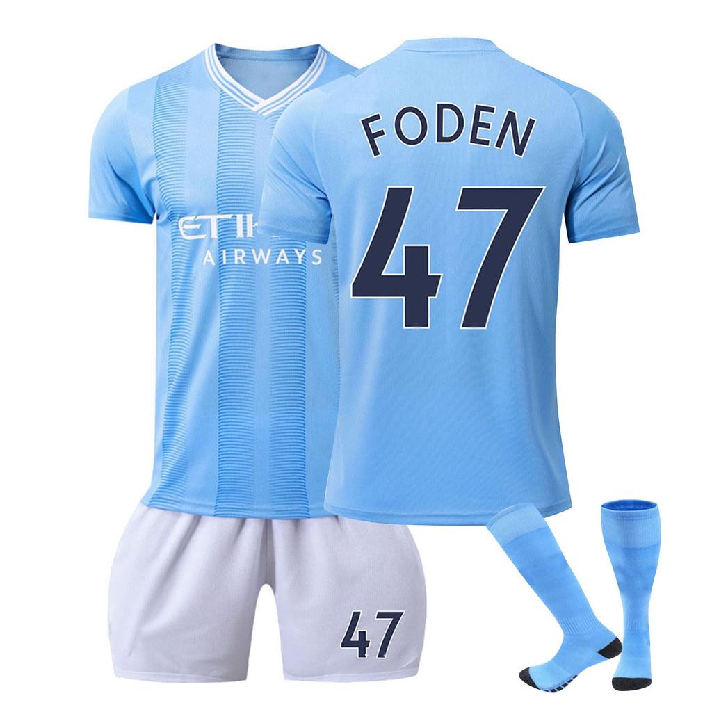 2324 Manchester City Home Football Jerseys Short Pantyhose Set New Season Short Pantyhose Children'S Size Set