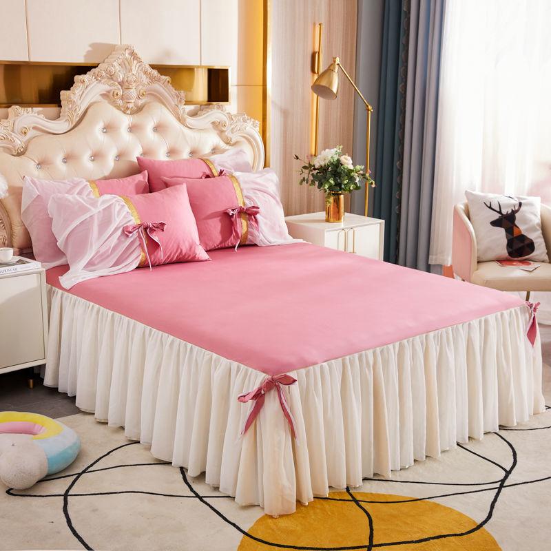 100% хлопчатобумажная ткань, кружевное покрывало принцессы, королевский размер, юбка-кровать с наволочкой, 1 юбка-кровать + 2 наволочки