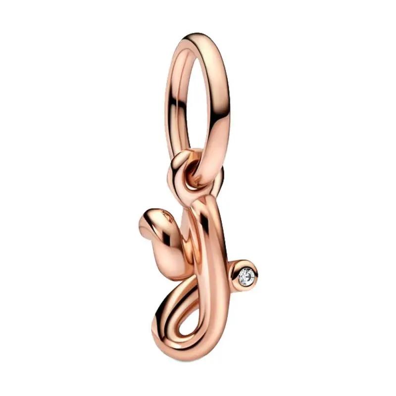Совершенно новый Позолоченный Розовым Золотом Буквы A-z 26 Алфавитных Бусин-Компонентов Шарм-Бусина с Буквой из Циркона Компонент, Совместимый с Подлинным Оригинальным Браслетом Высокий