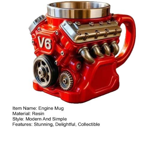 Retro Engine Coffee Mug Resin Mechanical Coffee Cup Collectible 3D Steampunk Beverage Mug for Car Enthusiasts