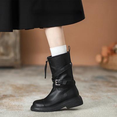 Ретро-вестерн джинсовые сапоги до середины голени для женщин Дизайнерская женская обувь на платформе Модные ботильоны на мягкой подошве Осень-зима Женские